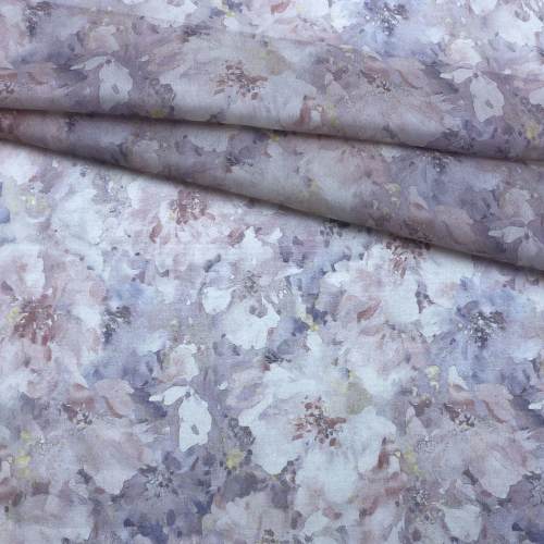 Ткань Шифон серо-голубого цвета с принтом акварельные цветы 24073
