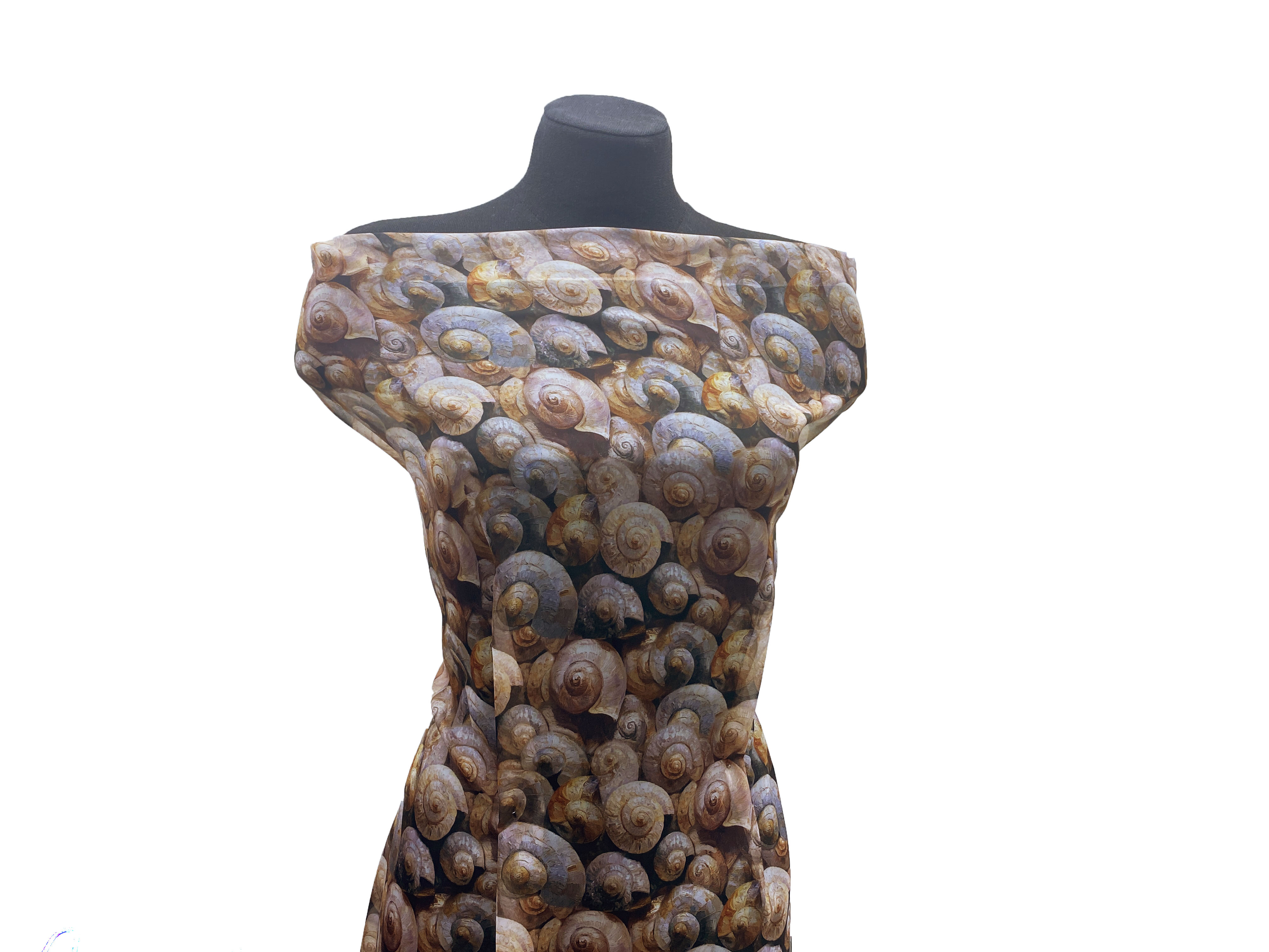 Ткань Шифон перламутрового цвета с принтом  ракушки 24319 5