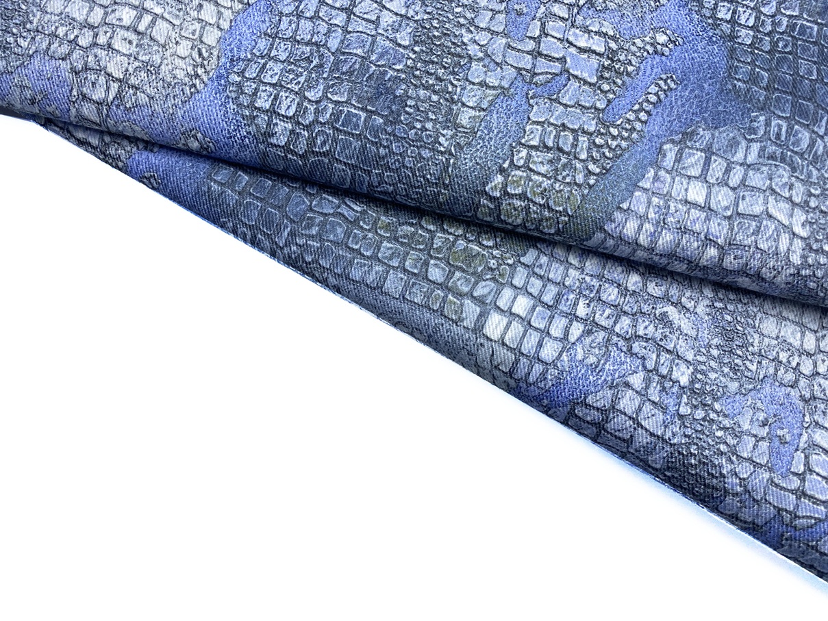 Ткань Джинса голубого цвета с принтом  рептилия 12701 4