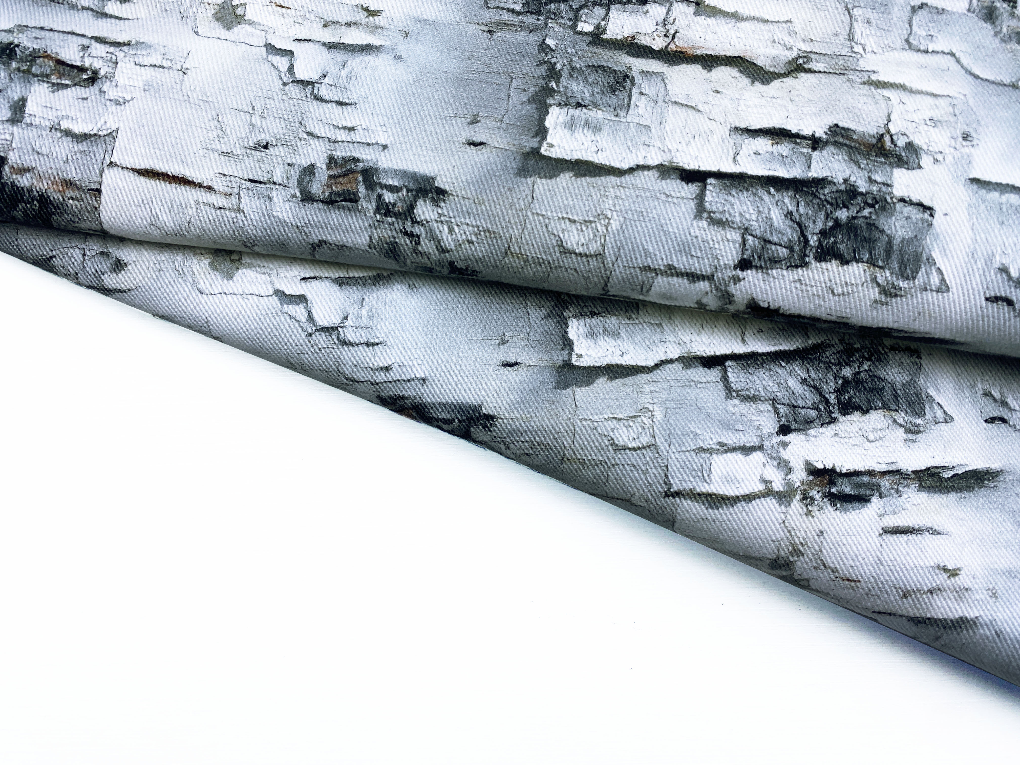 Ткань Джинса серого цвета с принтом  кора берёзы 12706 4